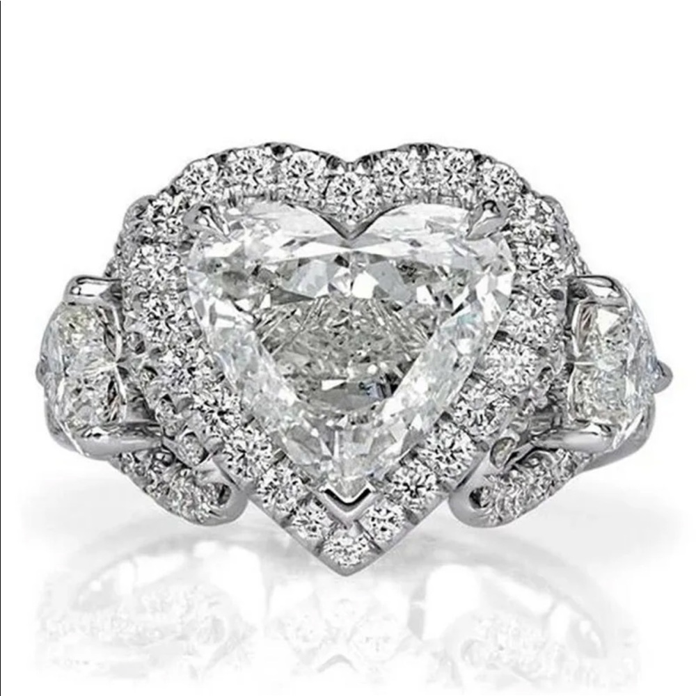 New 925 Silver Fashion Romantic Heart Diamond Ring - Picture 2 of 5